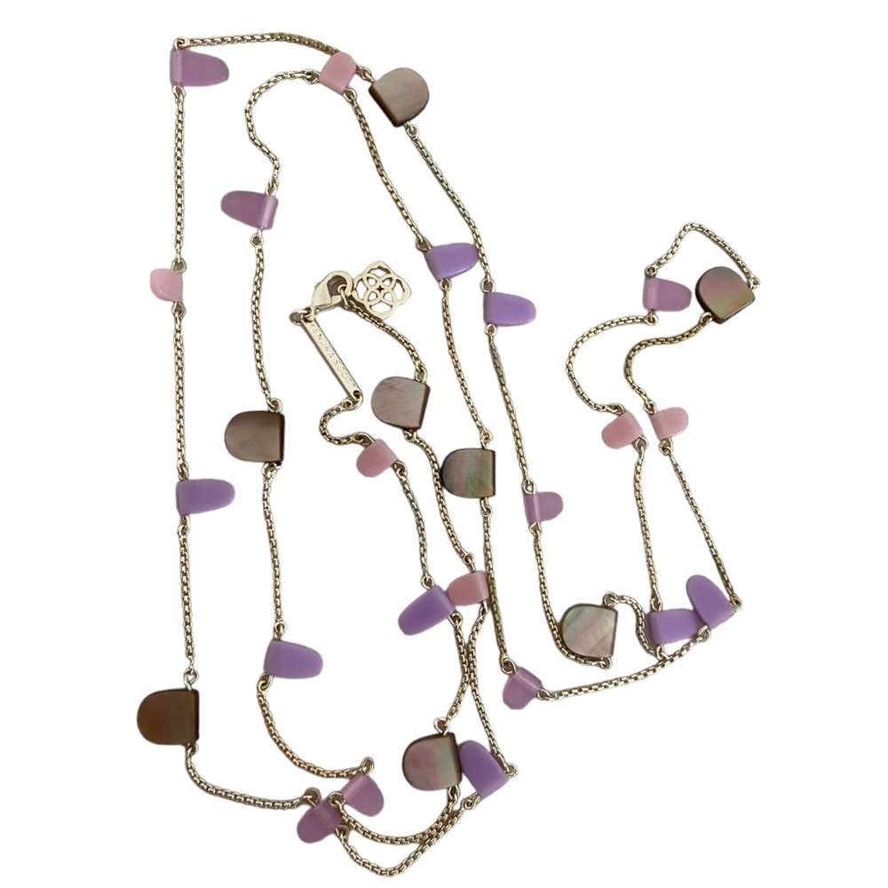 Kendra Scott Leola $120 Long Necklace Gold Brown Pearl Lilac Rose Blush Mix MOP